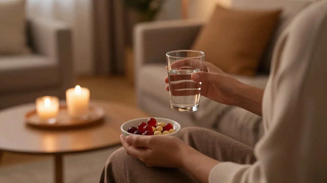Osoba se relaxuje večer po konzumaci CBD produktu doma