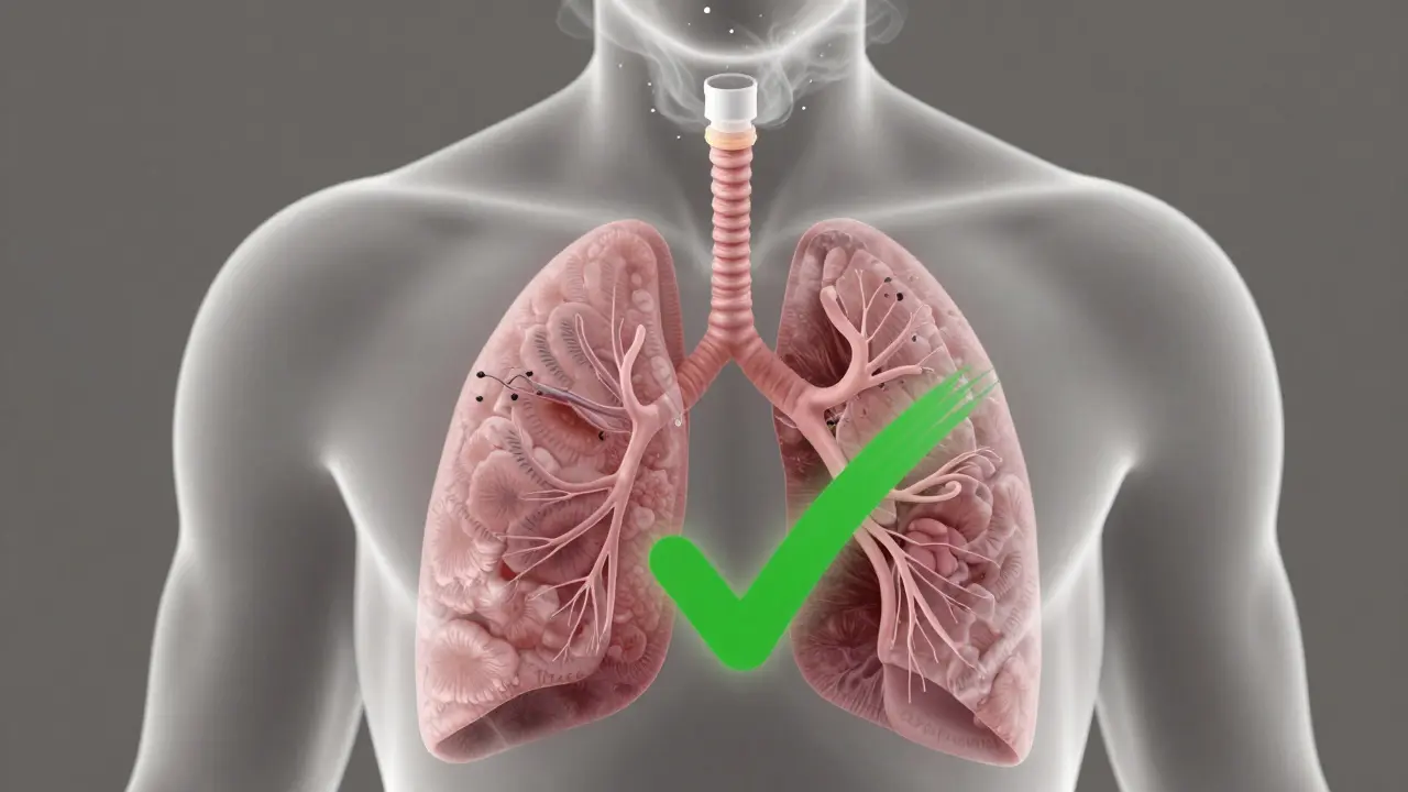 Průřez hrudníkem ukazující postupné zotavení plic po přestání vapingu.