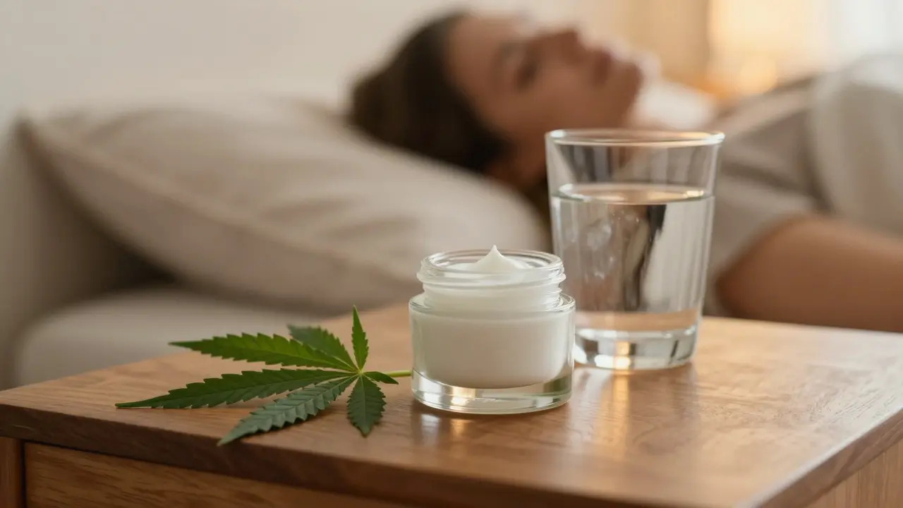 Kvalitní CBD krém v glass jar vedle konopného listu