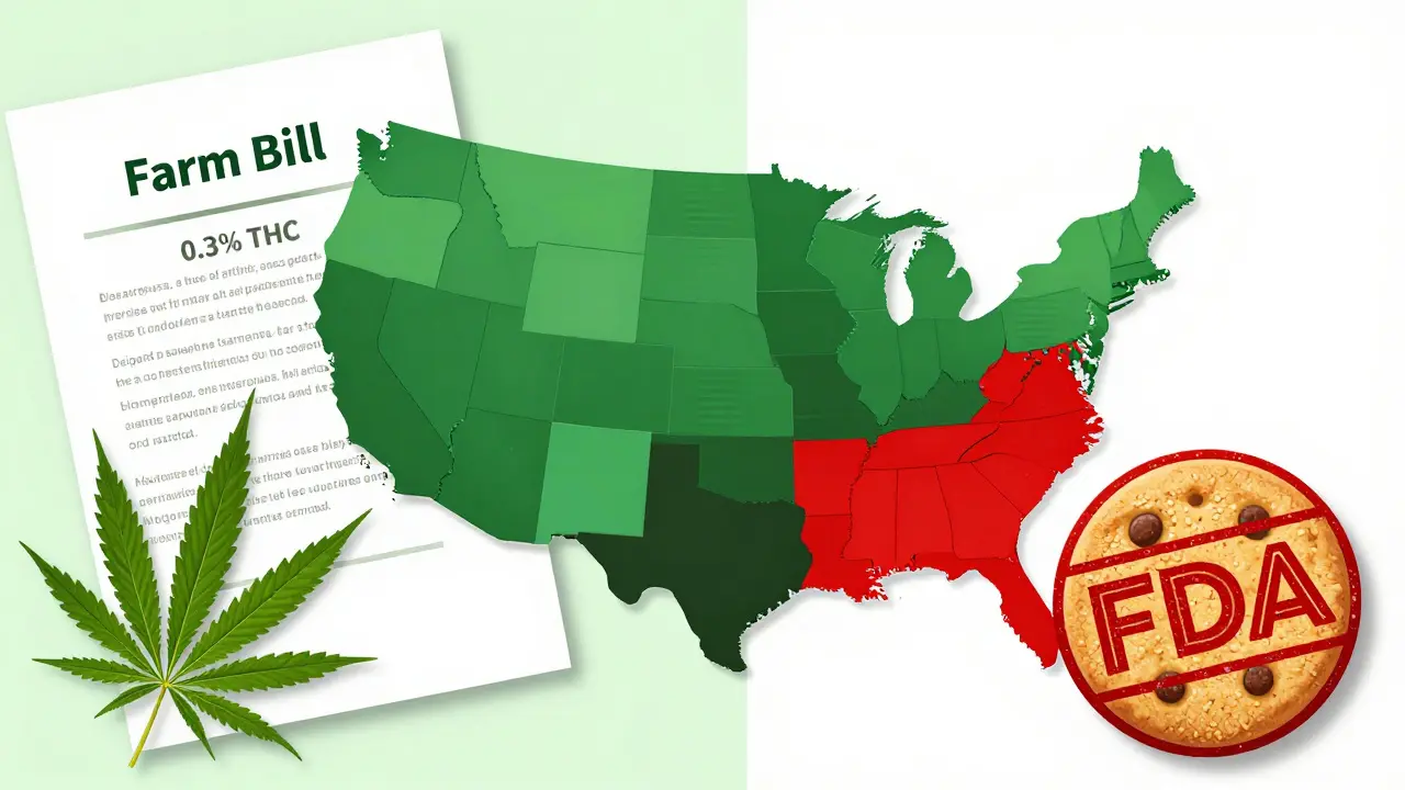 Konceptuální ilustrace federálních a státních zákonů o CBD v USA