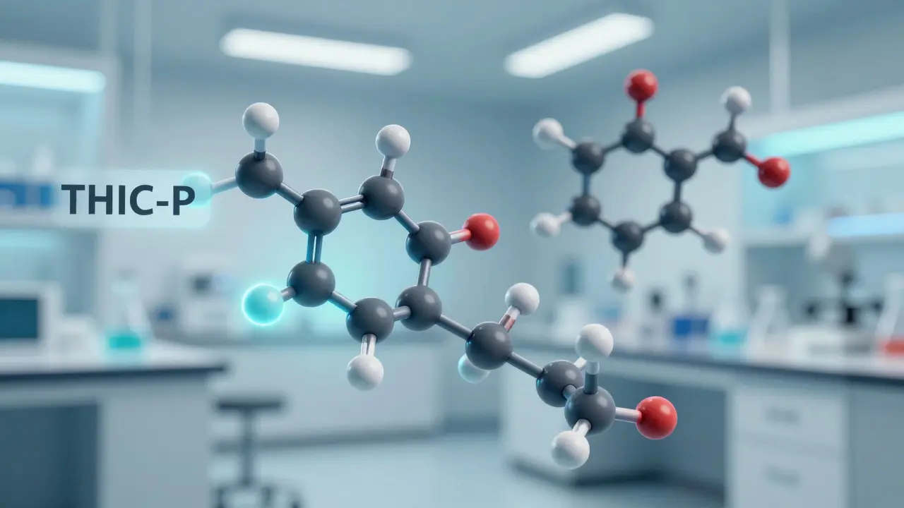 Vědecká ilustrace porovnávání molekul THC-P a Delta-9 v laboratoři