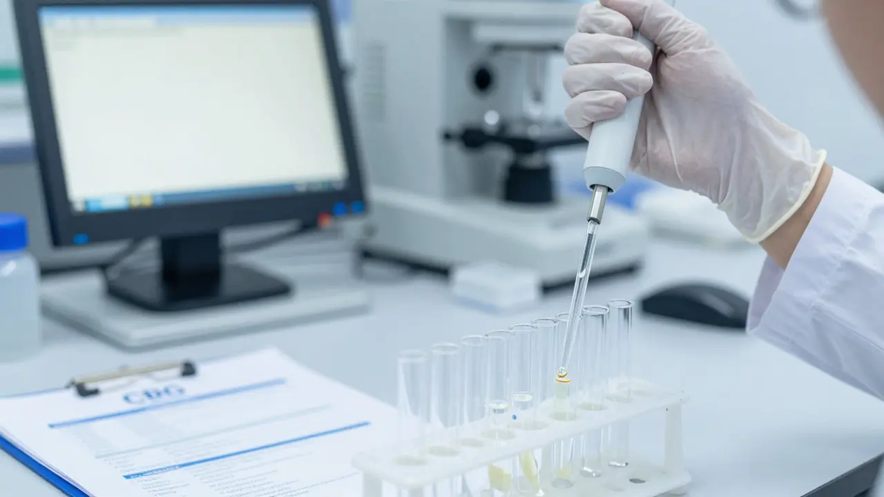 Vědec provádí laboratorní testování kvality extraktu z konopí