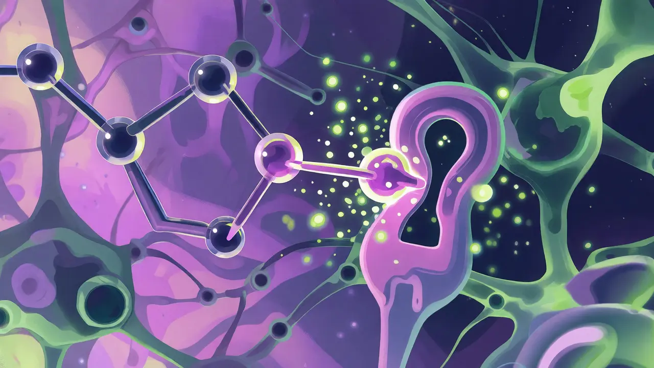 Ilustrace vazby molekuly na mozkový receptor