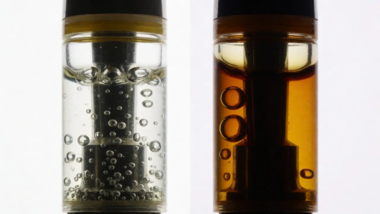 Porovnání dvou HHC cartridge s různou viskozitou oleje