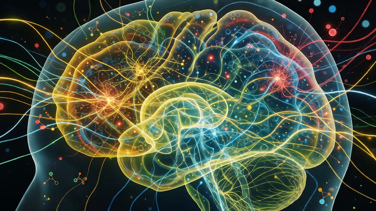 Konceptuální ilustrace interakce kanabinoidů s mozkovými neurotransmitery