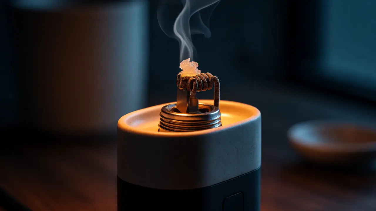 Vaporizér s keramickou cívkou zahřívající kousek CBD shatteru