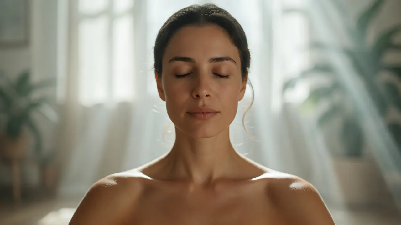 Žena v klidném meditativním stavu po užití CBD